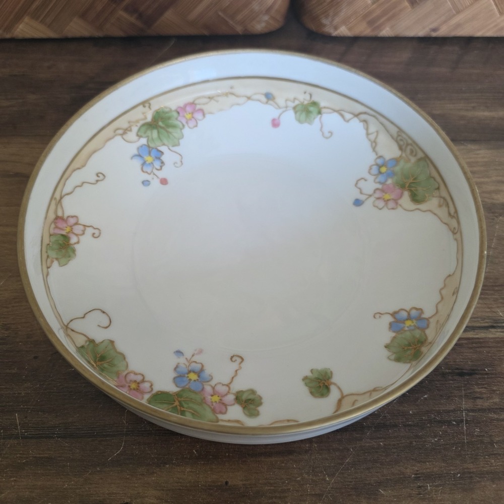 Nippon Round Dish Floral Hand Painted Gold Trim Vintage Trinket Tray Home Decor